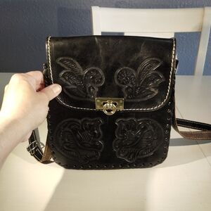 Chic Black Leather Embossed Crossbody Bag